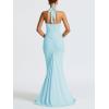 meilun Rosetta Maxi Dress Hanging Neck Deep V Waist Long Backless Fluttering Fishtail Dresses(Blue)