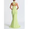 meilun Rosetta Maxi Dress Hanging Neck Deep V Waist Long Backless Fluttering Fishtail Dresses(Green)