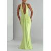 meilun Rosetta Maxi Dress Hanging Neck Deep V Waist Long Backless Fluttering Fishtail Dresses(Green)