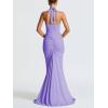 meilun Rosetta Maxi Dress Hanging Neck Deep V Waist Long Backless Fluttering Fishtail Dresses(Purple)