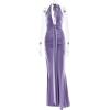 meilun Rosetta Maxi Dress Hanging Neck Deep V Waist Long Backless Fluttering Fishtail Dresses(Purple)