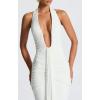 meilun Rosetta Maxi Dress Hanging Neck Deep V Waist Long Backless Fluttering Fishtail Dresses(White)