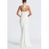 meilun Rosetta Maxi Dress Hanging Neck Deep V Waist Long Backless Fluttering Fishtail Dresses(White)