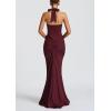 meilun Rosetta Maxi Dress Hanging Neck Deep V Waist Long Backless Fluttering Fishtail Dresses(Wine)
