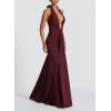meilun Rosetta Maxi Dress Hanging Neck Deep V Waist Long Backless Fluttering Fishtail Dresses(Wine)