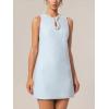 meilun Round Neck Sleeveless Hollow Out Sequin Mini Dress Evening Banquet Gown(Blue)