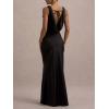 meilun Satin-Finish Fitted Bodycon Fishtail Dress with Backless Design(Black)