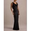 meilun Satin-Finish Fitted Bodycon Fishtail Dress with Backless Design(Black)