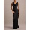 meilun Satin-Finish Fitted Bodycon Fishtail Dress with Backless Design(Black)