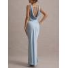 meilun Satin-Finish Fitted Bodycon Fishtail Dress with Backless Design(Blue)