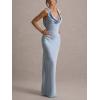 meilun Satin-Finish Fitted Bodycon Fishtail Dress with Backless Design(Blue)