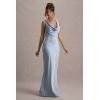meilun Satin-Finish Fitted Bodycon Fishtail Dress with Backless Design(Blue)