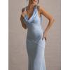 meilun Satin-Finish Fitted Bodycon Fishtail Dress with Backless Design(Blue)
