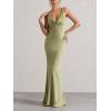 meilun Satin-Finish Fitted Bodycon Fishtail Dress with Backless Design(Green)