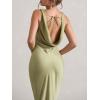 meilun Satin-Finish Fitted Bodycon Fishtail Dress with Backless Design(Green)