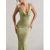 meilun Satin-Finish Fitted Bodycon Fishtail Dress with Backless Design(Green)