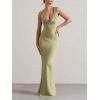meilun Satin-Finish Fitted Bodycon Fishtail Dress with Backless Design(Green)