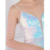 meilun Sequin Mini Party Dress with Bead Sleeve Elegant Dresses for Women Evening Gowns(A-white)
