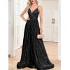 meilun Sleeveless V-Neck with Mesh Formal Long Dress Lace-up Backless Sequin Evening Gowns Wedding Guest Dress(A-black)