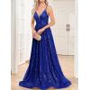 meilun Sleeveless V-Neck with Mesh Formal Long Dress Lace-up Backless Sequin Evening Gowns Wedding Guest Dress(A-blue)