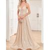 meilun Sleeveless V-Neck with Mesh Formal Long Dress Lace-up Backless Sequin Evening Gowns Wedding Guest Dress(A-champagne)