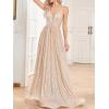 meilun Sleeveless V-Neck with Mesh Formal Long Dress Lace-up Backless Sequin Evening Gowns Wedding Guest Dress(A-champagne)