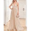 meilun Sleeveless V-Neck with Mesh Formal Long Dress Lace-up Backless Sequin Evening Gowns Wedding Guest Dress(A-champagne)