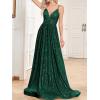 meilun Sleeveless V-Neck with Mesh Formal Long Dress Lace-up Backless Sequin Evening Gowns Wedding Guest Dress(A-green)