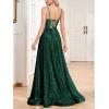 meilun Sleeveless V-Neck with Mesh Formal Long Dress Lace-up Backless Sequin Evening Gowns Wedding Guest Dress(A-green)