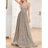 meilun Sleeveless V-Neck with Mesh Formal Long Dress Lace-up Backless Sequin Evening Gowns Wedding Guest Dress(A-grey)