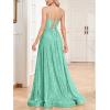 meilun Sleeveless V-Neck with Mesh Formal Long Dress Lace-up Backless Sequin Evening Gowns Wedding Guest Dress(A-lightgreen)