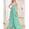 meilun Sleeveless V-Neck with Mesh Formal Long Dress Lace-up Backless Sequin Evening Gowns Wedding Guest Dress(A-lightgreen)