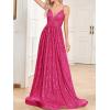 meilun Sleeveless V-Neck with Mesh Formal Long Dress Lace-up Backless Sequin Evening Gowns Wedding Guest Dress(A-rose)