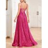 meilun Sleeveless V-Neck with Mesh Formal Long Dress Lace-up Backless Sequin Evening Gowns Wedding Guest Dress(A-rose)