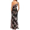 meilun Sparkly One Shoulder Sequin Formal Dress Evening Gowns High Slit Long Prom Dress(A-black)