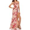 meilun Sparkly One Shoulder Sequin Formal Dress Evening Gowns High Slit Long Prom Dress(A-red)