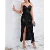 meilun Sparkly Spaghrtti Strap Sequin Formal Dress Evening Gowns High Slit Long Prom Wedding Guest Dress(A-black)