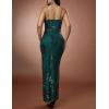 meilun Sparkly Spaghrtti Strap Sequin Formal Dress Evening Gowns High Slit Long Prom Wedding Guest Dress(A-green)