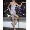 meilun Sparkly Spaghrtti Strap Sequin Formal Dress Evening Gowns High Slit Long Prom Wedding Guest Dress(A-grey)