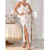 meilun Sparkly Spaghrtti Strap Sequin Formal Dress Evening Gowns High Slit Long Prom Wedding Guest Dress(A-offwhite)