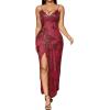 meilun Sparkly Spaghrtti Strap Sequin Formal Dress Evening Gowns High Slit Long Prom Wedding Guest Dress(A-wine)