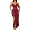 meilun Sparkly Spaghrtti Strap Sequin Formal Dress Evening Gowns High Slit Long Prom Wedding Guest Dress(A-wine)