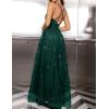 meilun Sparkly V Neck Sleeveless Maxi Dress for Women Chiffon A-line Prom Evening Gowns with Slit(A-green)