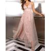 meilun Sparkly V Neck Sleeveless Maxi Dress for Women Chiffon A-line Prom Evening Gowns with Slit(A-pink)