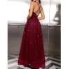 meilun Sparkly V Neck Sleeveless Maxi Dress for Women Chiffon A-line Prom Evening Gowns with Slit(A-wine)