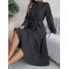 meilun Stand-up Collar Long-Sleeve Midi Dress with Tie-Waist and Pleats Versatile Casual Dress(Black)