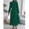meilun Stand-up Collar Long-Sleeve Midi Dress with Tie-Waist and Pleats Versatile Casual Dress(Green)