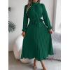 meilun Stand-up Collar Long-Sleeve Midi Dress with Tie-Waist and Pleats Versatile Casual Dress(Green)