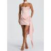 meilun Strapless Cropped Satin Dress with Boning and Drawstring Detail Bridesmaid Dresses(Pink)