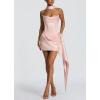 meilun Strapless Cropped Satin Dress with Boning and Drawstring Detail Bridesmaid Dresses(Pink)